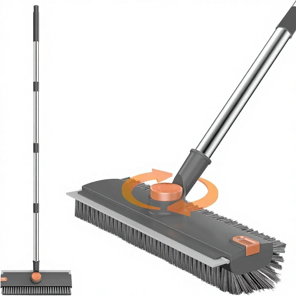 Deep Cleaning Grout Brush with 120cm Handle - V-Shaped Bristles & Silicone Squeegee