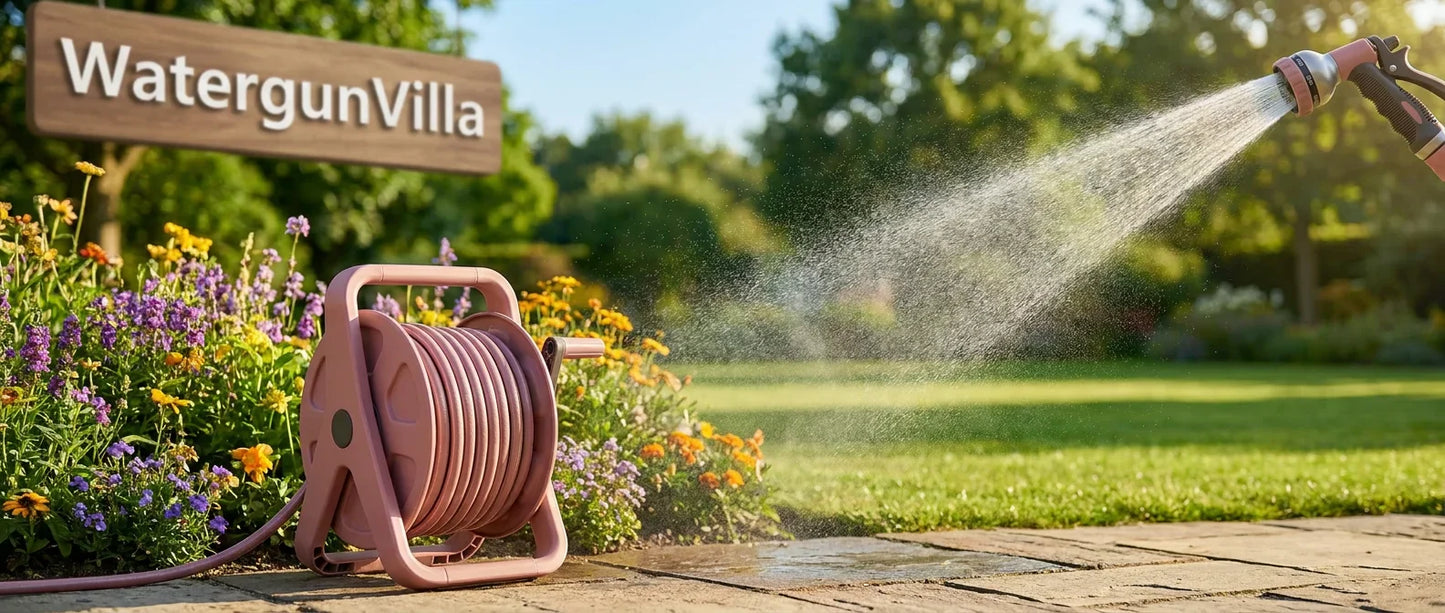 15m Portable Garden Hose Reel Set - 7-Pattern Multifunctional Spray Gun for Car Wash & Watering