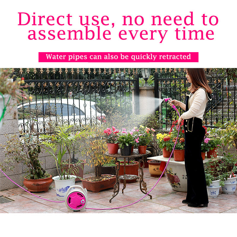 15m Portable Garden Hose Reel Set - 7-Pattern Multifunctional Spray Gun for Car Wash & Watering
