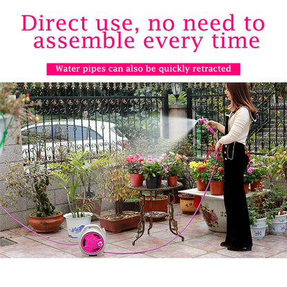 15m Portable Garden Hose Reel Set - 7-Pattern Multifunctional Spray Gun for Car Wash & Watering