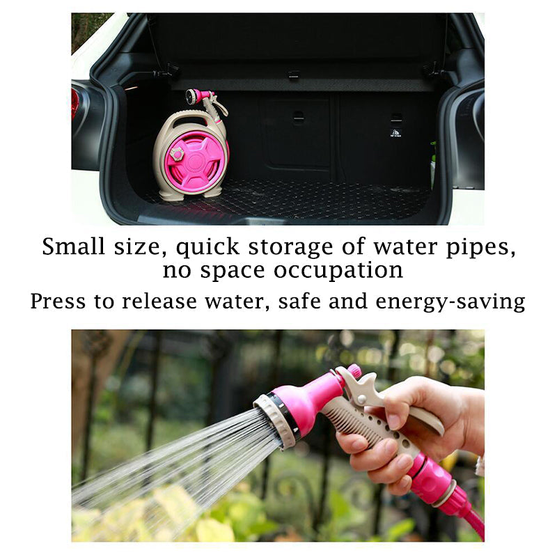 15m Portable Garden Hose Reel Set - 7-Pattern Multifunctional Spray Gun for Car Wash & Watering