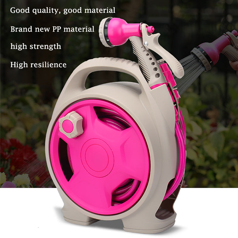 15m Portable Garden Hose Reel Set - 7-Pattern Multifunctional Spray Gun for Car Wash & Watering