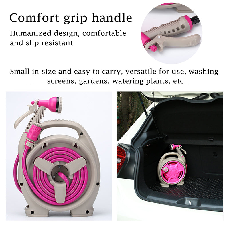 15m Portable Garden Hose Reel Set - 7-Pattern Multifunctional Spray Gun for Car Wash & Watering