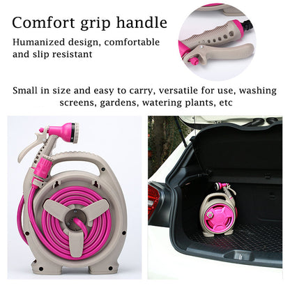 15m Portable Garden Hose Reel Set - 7-Pattern Multifunctional Spray Gun for Car Wash & Watering