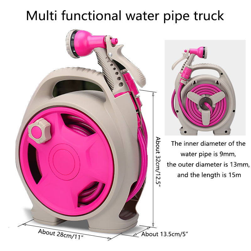 15m Portable Garden Hose Reel Set - 7-Pattern Multifunctional Spray Gun for Car Wash & Watering