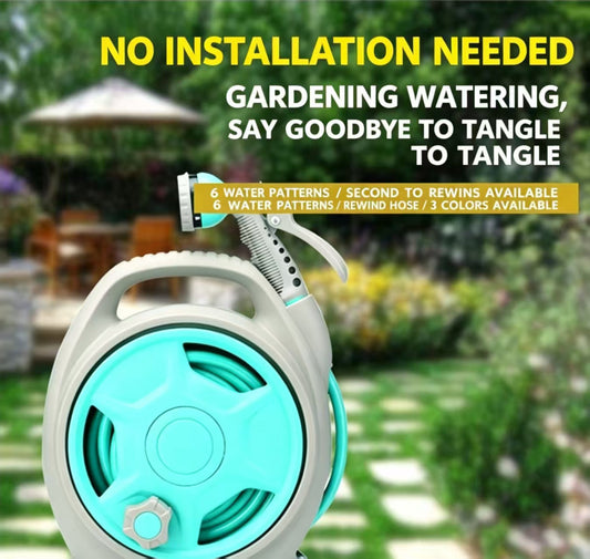 15m Portable Garden Hose Reel Set - 7-Pattern Multifunctional Spray Gun for Car Wash & Watering