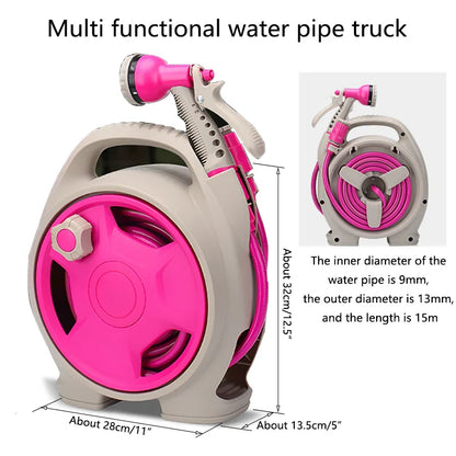 15m Portable Garden Hose Reel Set - 7-Pattern Multifunctional Spray Gun for Car Wash & Watering