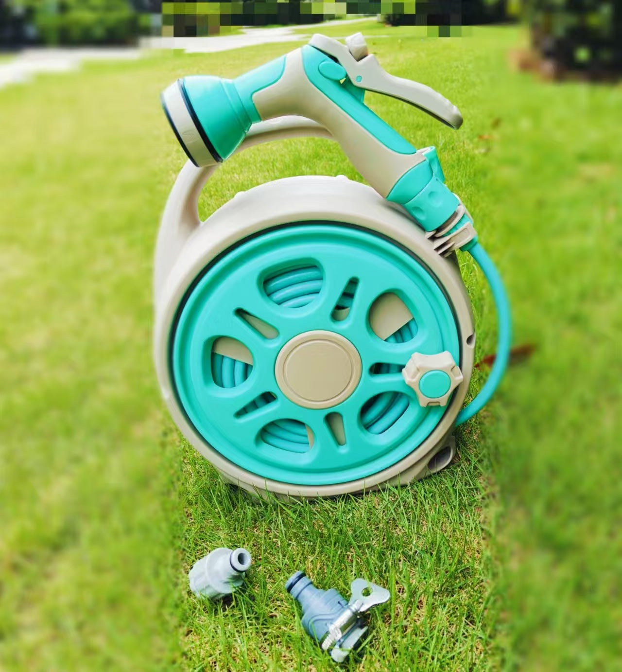 15m Portable Garden Hose Reel Set - 7-Pattern Multifunctional Spray Gun for Car Wash & Watering