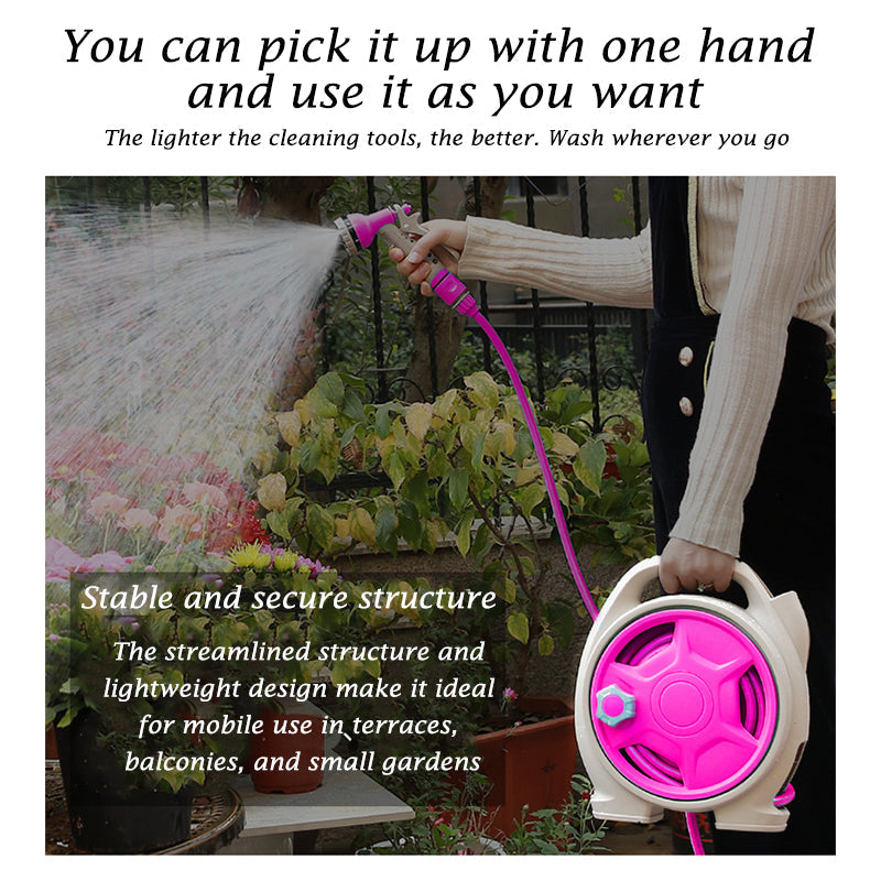 15m Portable Garden Hose Reel Set - 7-Pattern Multifunctional Spray Gun for Car Wash & Watering